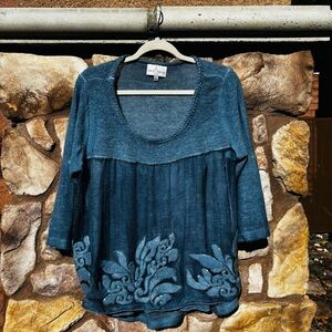 Belle France Sweater Wool Silk Blue XL Floral Embroidered Sequins Italy